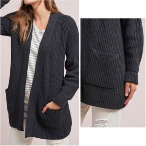 Knitted & knotted Majella balloon sleeve open front ribbed cardigan sweater